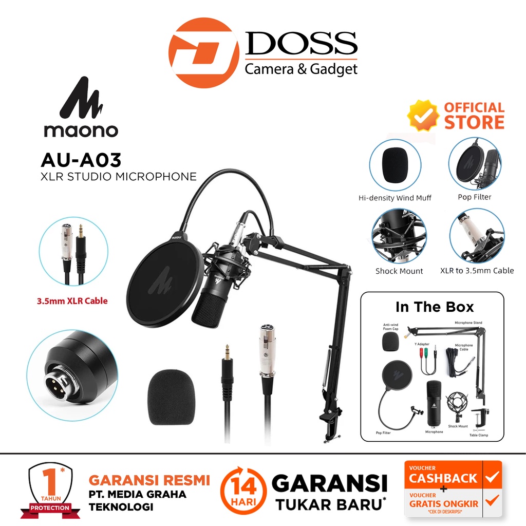 Jual Maono AUA03 Condenser Microphone Kit Podcast Mic with Boom Arm