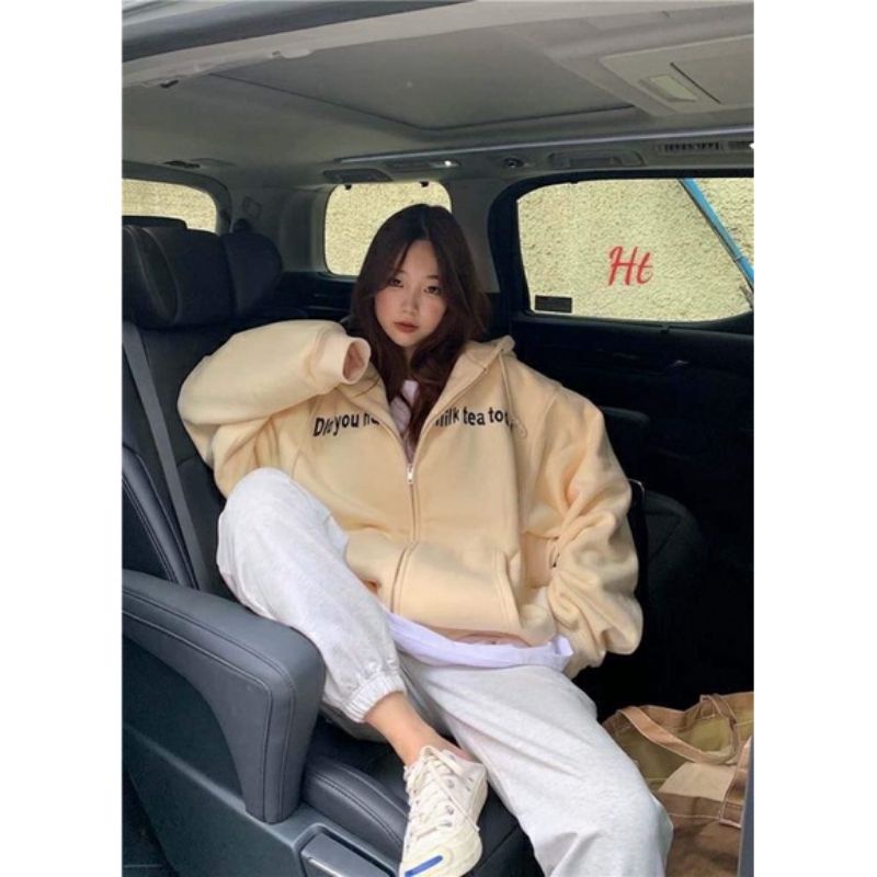 Hoodie Jacket Oversize Boy Girl (S - 6XL) Korean Style Did You Have Milk Tea Today Jumbo Bigsize S M L XL 2XL 3XL 4XL 5XL 6XL Dusty pink Cream Jaketin Aja