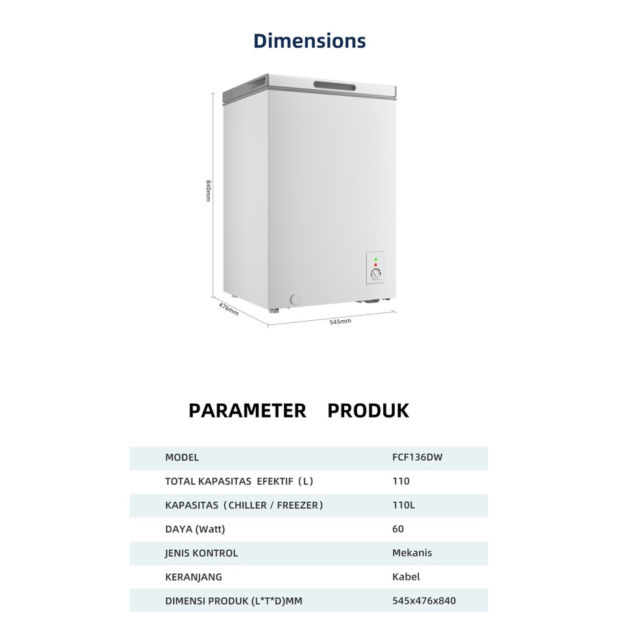 CHANGHONG FCF136DW Chest Freezer Dual Fungsi 110 liter