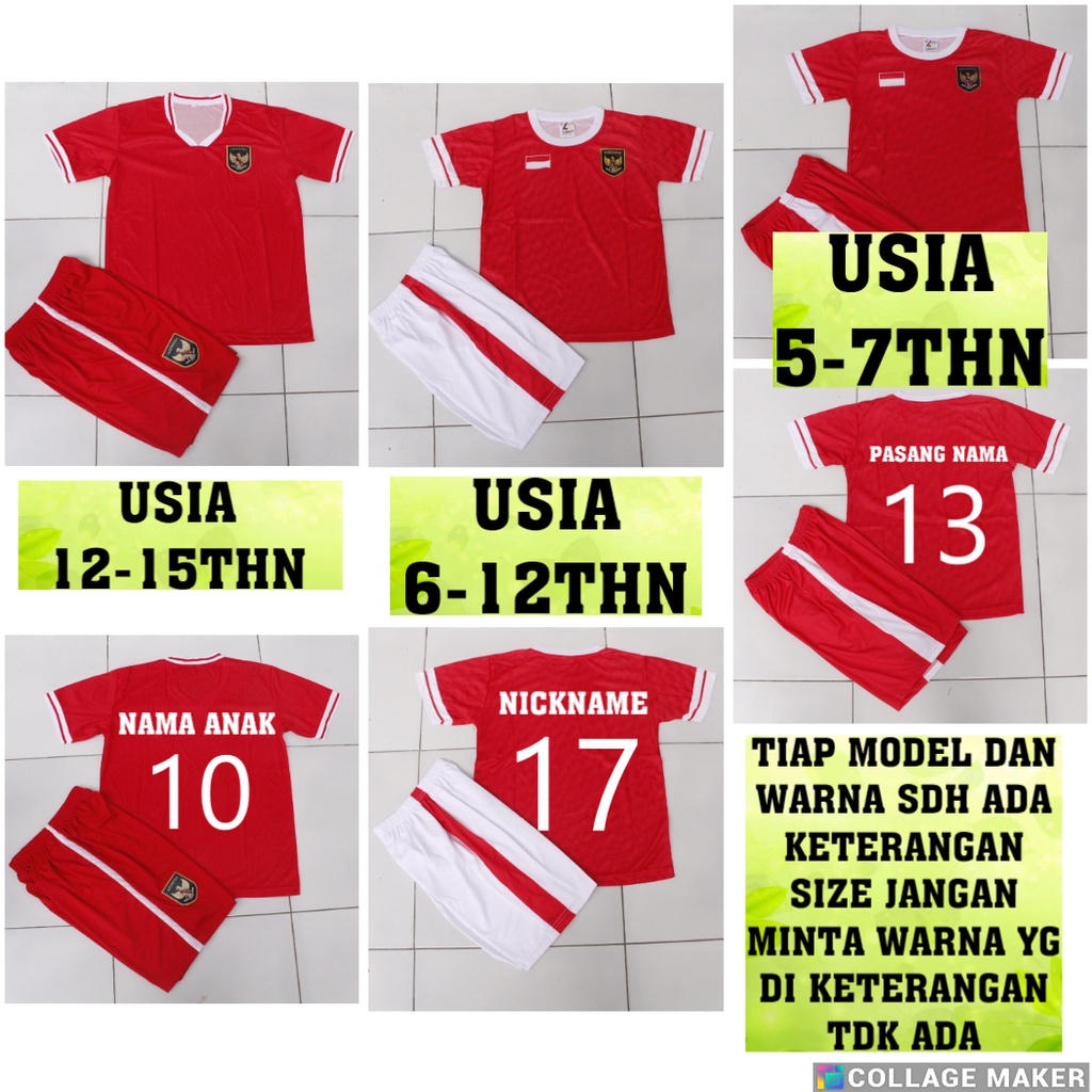 SETELAN BAJU BOLA TIMNAS INDONESIA/JERSEY BOLA TIMNAS PRINTING USIA 5-15THN