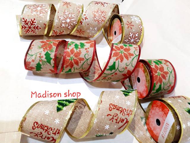 PITA NATAL KAWAT GULUNG DEKORASI PARCEL NATAL HIASAN PITA CRAFT SNOWFLAKE