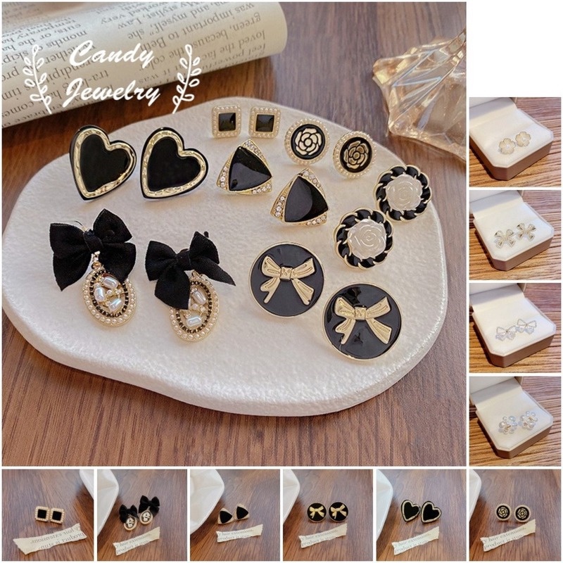 Anting Tusuk Gantung Desain Geometri Hias Mutiara Warna Permen Gaya Korea / Retro / Trendy / Simple Untuk Wanita