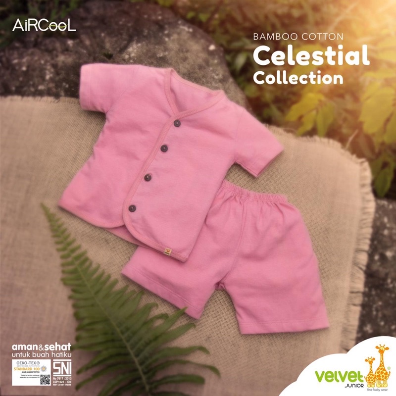 Castle - Velvet Junior Bamboo Cotton AirCool Setelan Baju Pendek Kancing Depan + Celana Pendek Size NB(0-3m) S(3-6m) M(6-9m) L(9-12m)