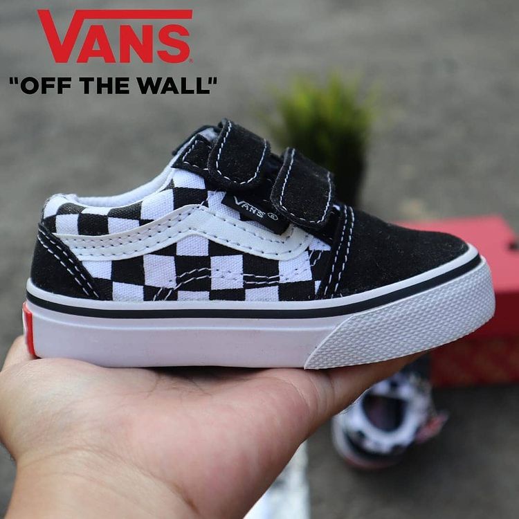 sepatu vans anak perekat motif catur size21-35 sepatu tanpa tali