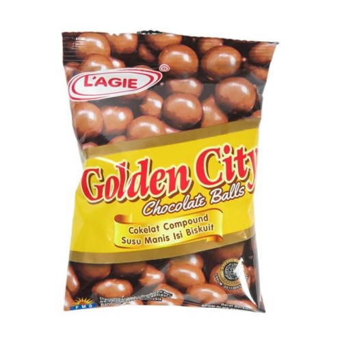 

L'agie Golden City Chocolate Balls-Cokelat Compound Susu Isi Biskuit 50g