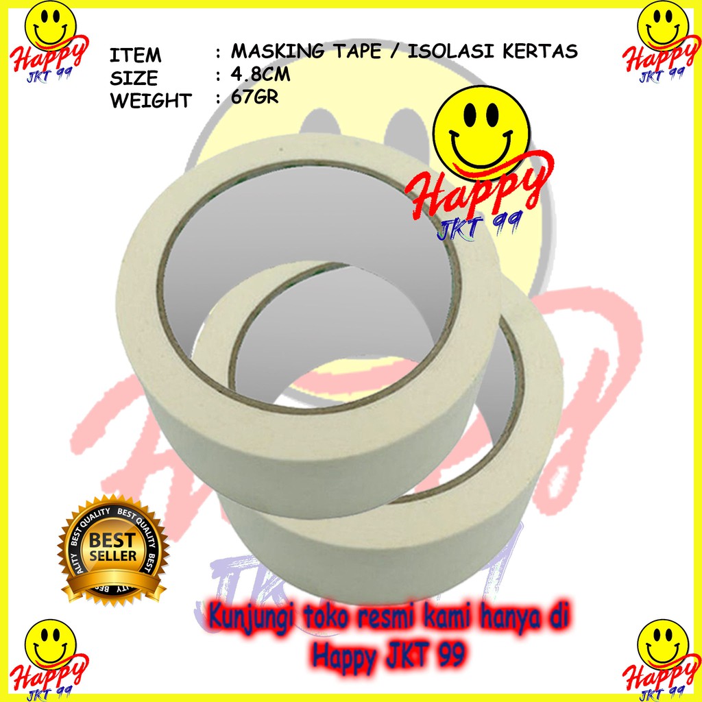 [ HAPPY JKT 99 ] LAKBAN ISOLASI KERTAS STAR MASKING TAPE 4.8CM X 10Y