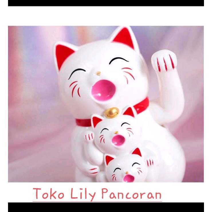 Kucing Hoki / Maneki Neko anak / Lucky Cat Triplets / Manekineko Baterai