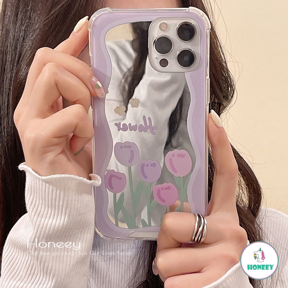 Soft Case TPU Motif Bunga Tulip Warna Ungu Untuk IPhone 14 13 12 11 Pro Max X XS XR 8 7 Plus