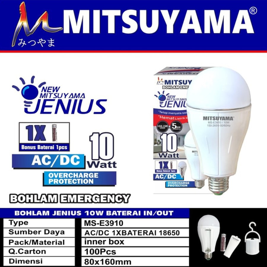 Lampu LED Emergency 10W / 15W / 20W / 30W  Bohlam Jenius MITSUYAMA Listrik Mati tetap nyala