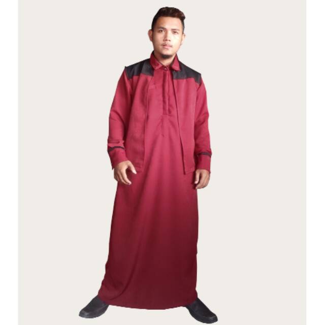 Hisan Jubah Pria Rompi Merah Maroon