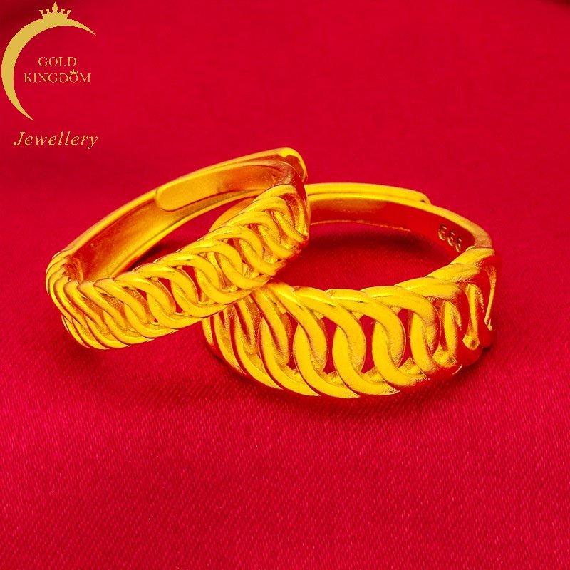 Goldkingdom Perhiasan Fashion 24K Bangkok Aksesoris Ready Stock Populer Seiko Couple Twist Rings Serbaguna Lapis Emas Asli Kadar 375 Simple