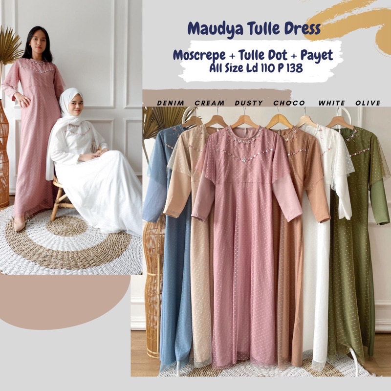 Maudya Tille Dress Ld 11/Dress Tille Ld 110/Dress Lebaran/Dress Tulle Dotty/Dress Pesta/Gamis Jumbo