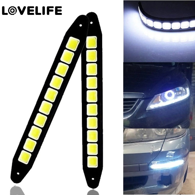 26cm Mobil Styling Kreatif COB Siang Hari Berjalan Cahaya/Putih Eksternal Neon Ditekuk Keselamatan Peringatan Lampu/Universal Mobil Suasana Lampu Aksesoris Otomotif/Penjualan Panas