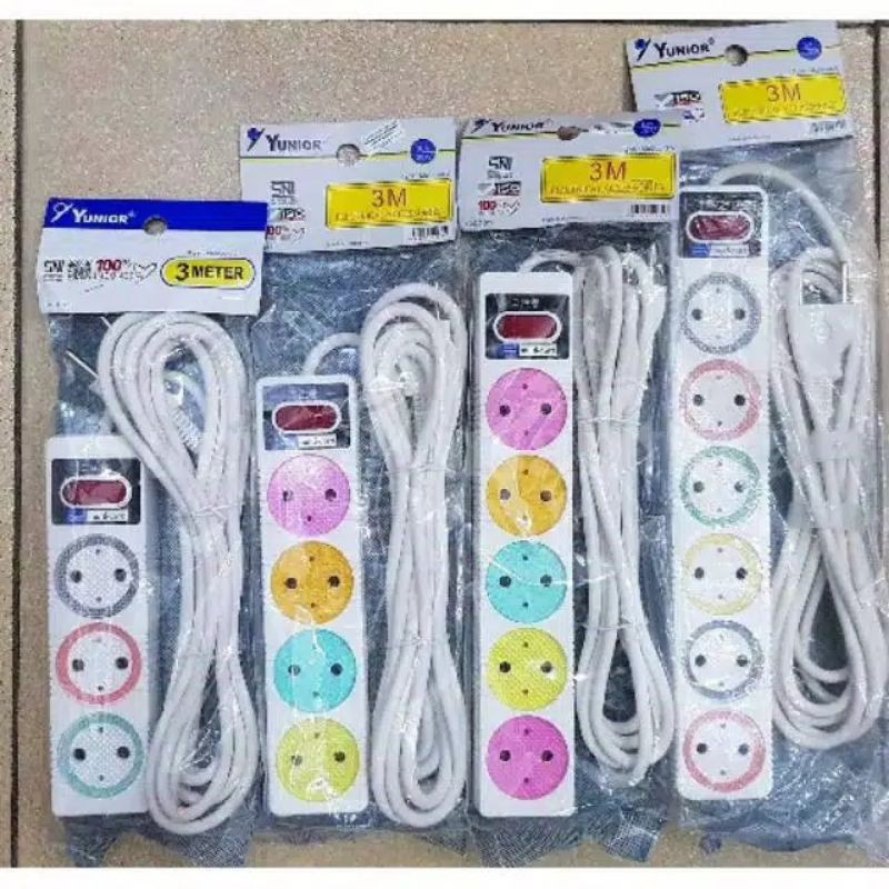 Stop Kontak Yunior 3 / 4 / 5 / 6 Lubang 1,5 M / 3 M Perpanjangan Kabel Olor Listrik Charger Colokan