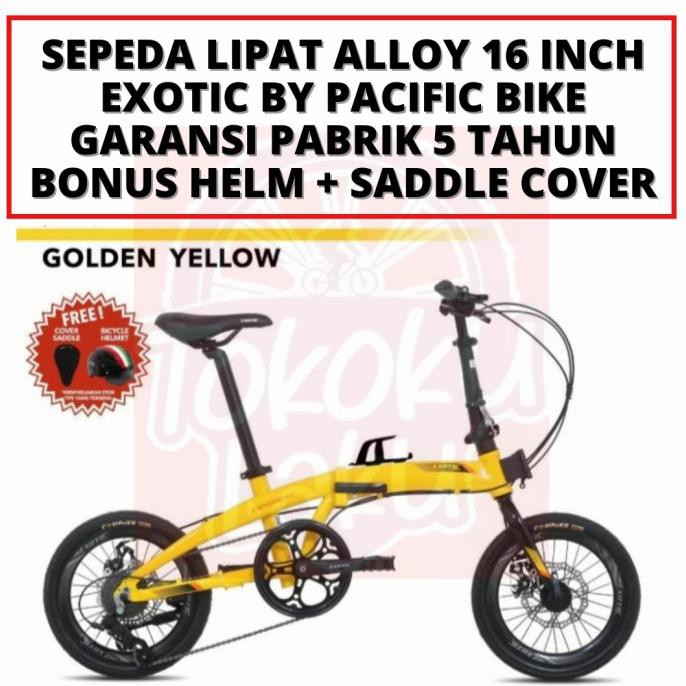 Sepeda Lipat Alloy Murah Exotic Explore 100 By Pacific Bike 16 Inch 8S - Kuning, Dirakitkan
