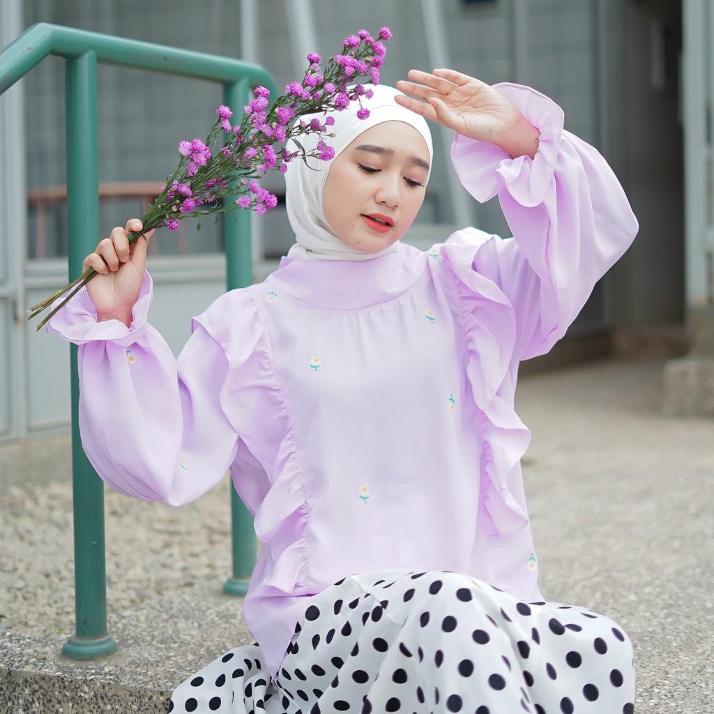 1KG MUAT 5PCS | EZRA DAISY BLOUSE BORDIR RUFFLE SHIRT TOP BORDIR PREMIUM HITS OOTD SELEBGRAM FASHION