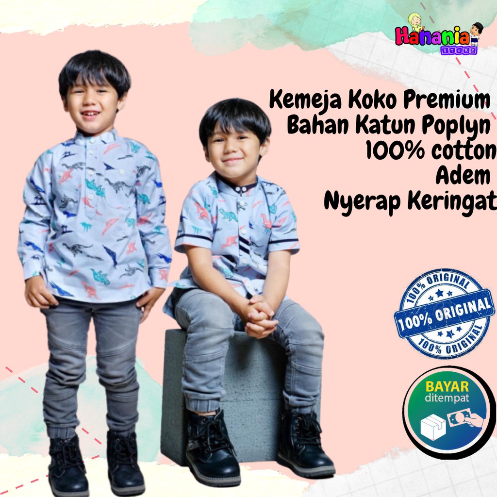 Baju Koko Anak Kemeja Anak Remaja Laki- Laki Terbaru 2022  Bahan Katun Premium Nyaman Adem Dino Branded Gynurakids