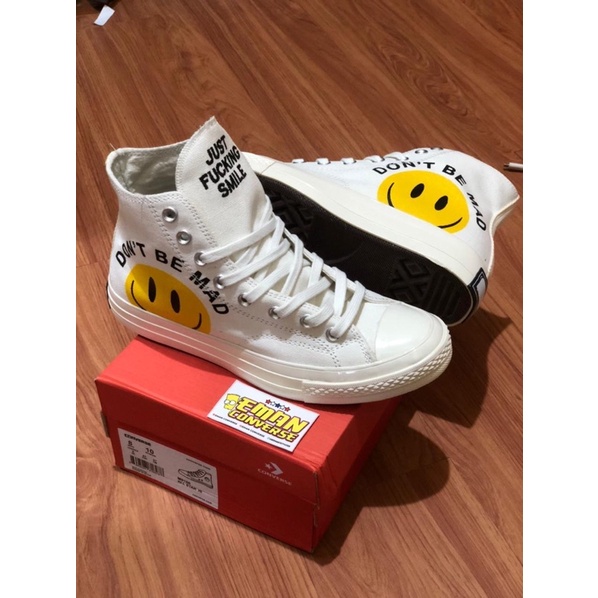 SEPATU CONVERS3 70s Dont Be Mad Smile Face White Full white import gloosy mengkilap