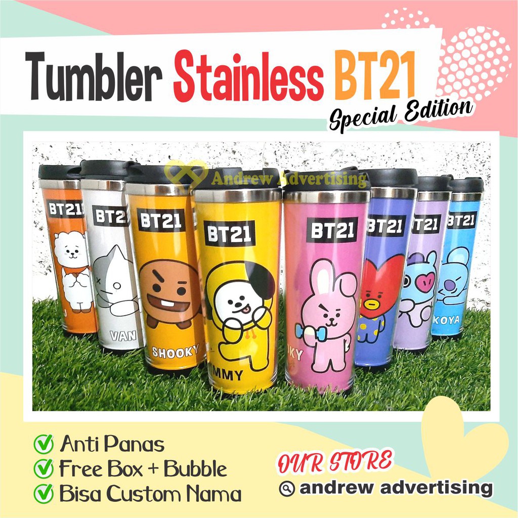 Stainless Botol Tumbler BTS / BT21 Character