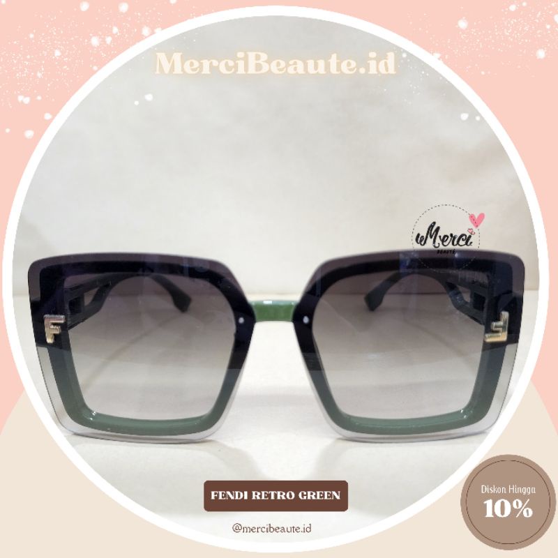 Sunglasses - kacamata hitam Fendi retro green color frame black shade gagang unik