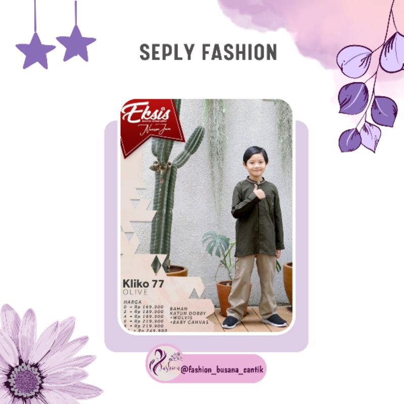 Seply Kliko 77 Olive Baju Kemeja Koko Anak Lengan Panjang Setelan Panjang bahan Katun Dobby dengan C