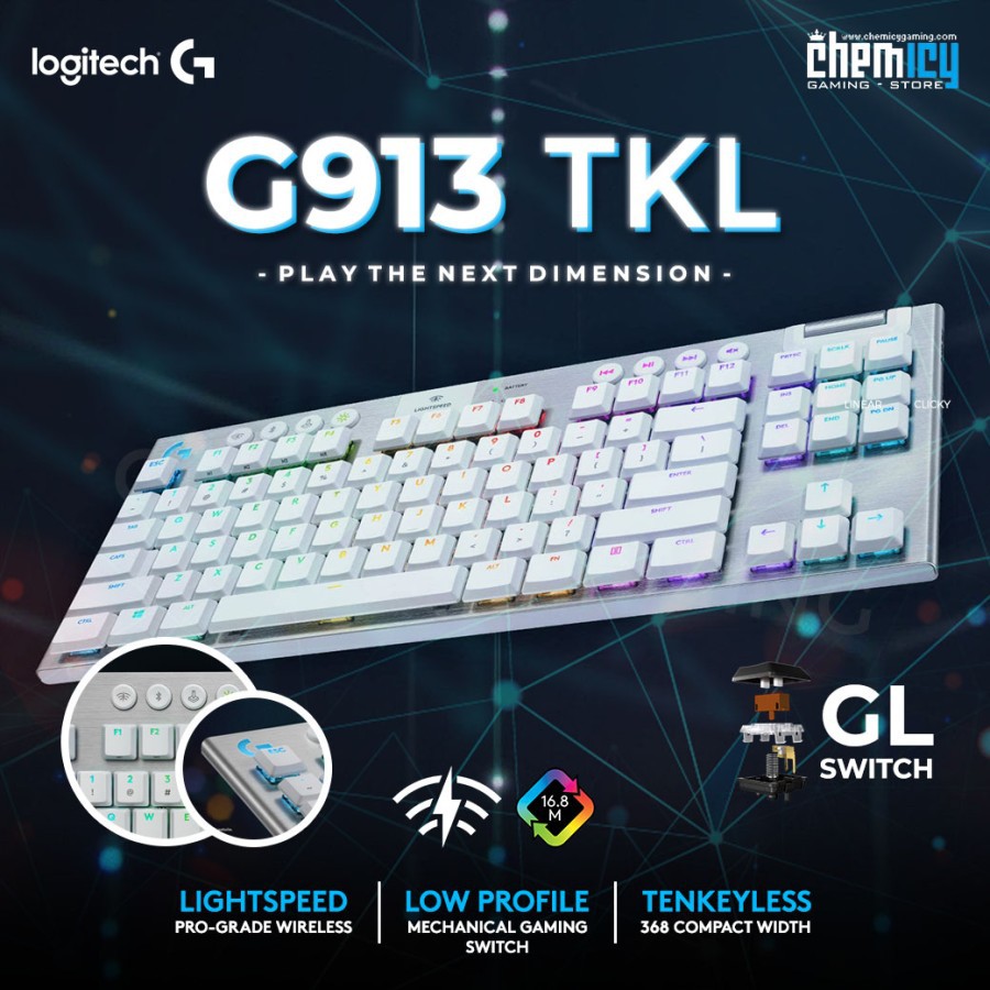 Logitech G913 White TKL Lightspeed Wireless RGB Gaming Keyboard