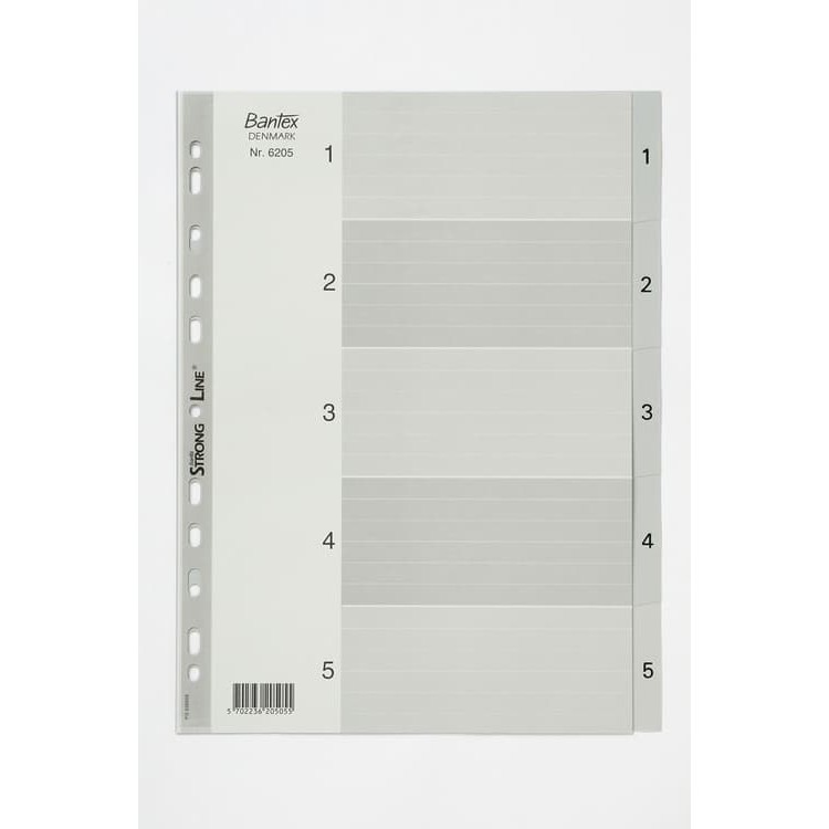 Bantex Numerical Indexes A4 5 Pages (1-5 index) Grey #6205 05