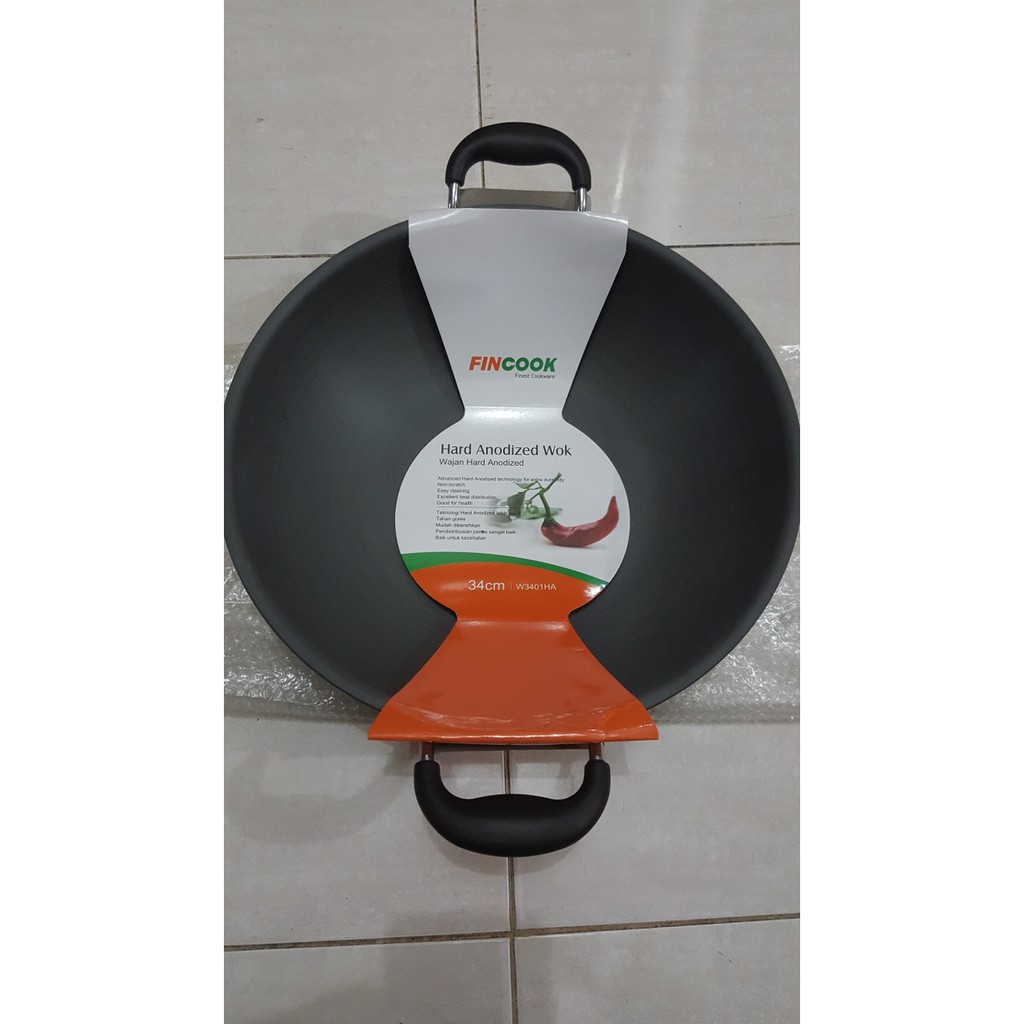 WajanKualiTeflon FinCook Hard Anodized Wok 34 CM W3401HA M1211