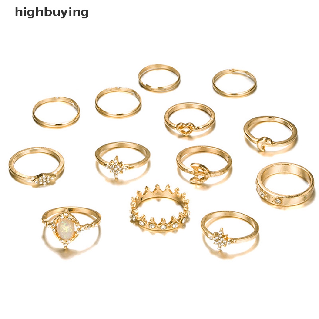 Hbid 13pcs / set Cincin Buku Jari Aneka Bentuk Warna Silver Untuk Wanita