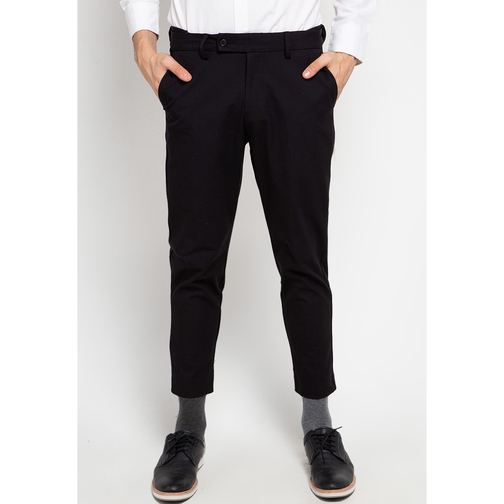 BlueButton Smart Chino Ankle Pants Formal Slim Fit Stretch Magic Waist Celana Panjang Pria Formal Kerja Hitam