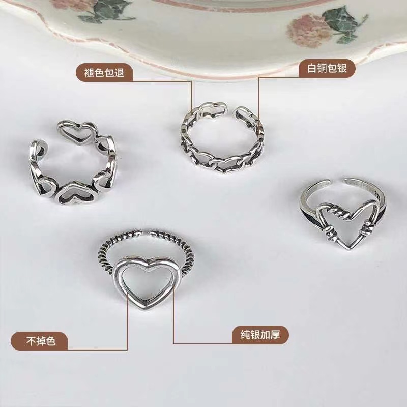 IFYOU 3pcs / set Cincin Jari Bentuk Hati Model Hollow Warna Silver Untuk Wanita