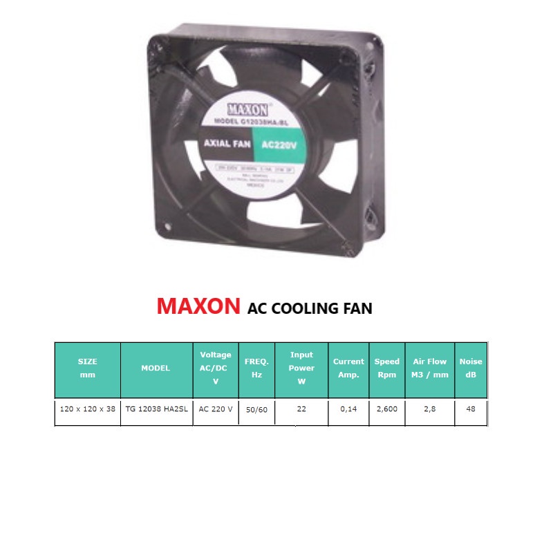 Maxon Axial Fan AC 220V Ball Bearing Model TG12038HA2BT