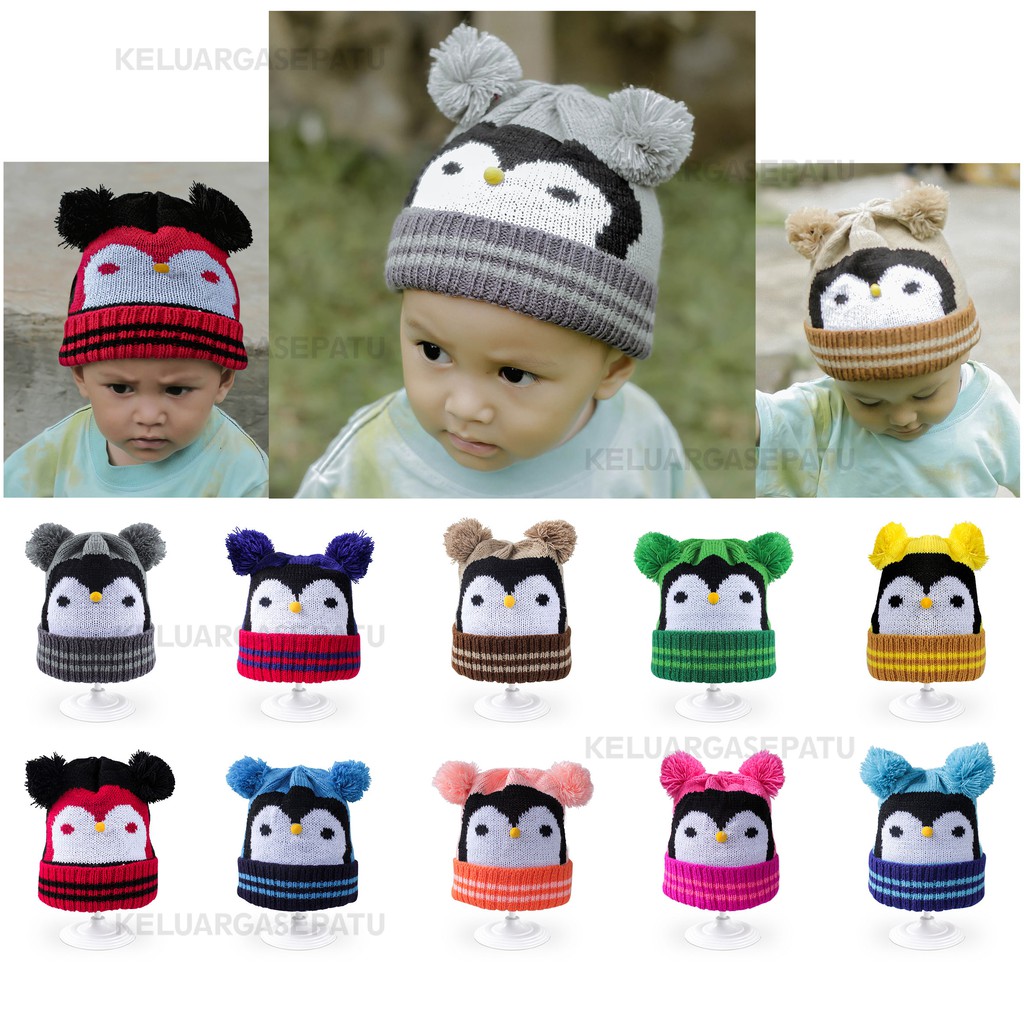 KUPLUK BAYI KARAKTER PINGUIN KUPLUK BAYI LAKI LAKI PEREMPUAN KUPLUK BAYI POMPOM TOPI BAYI PENGUIN