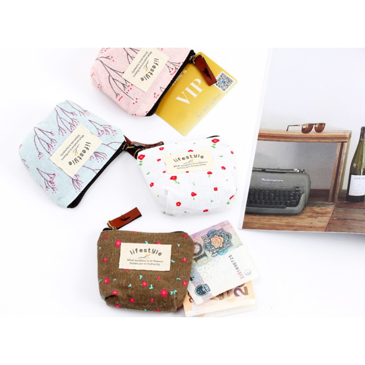 Pouch Mini BUNGA TABUR / Dompet Koin Motif Gambar BUNGA TABUR Bahan Kanvas Dengan Resleting