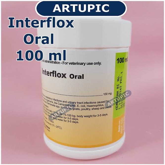 Interflox Oral 100 ml Obat Flu Diare Ayam Sapi Kambing Kelinci Babi Domba Mengobati infeksi pencernaan pernafasan perkencingan Mycoplasma bakteri Ecoli Haemophilus Pasteurella Salmonella Campylobacter