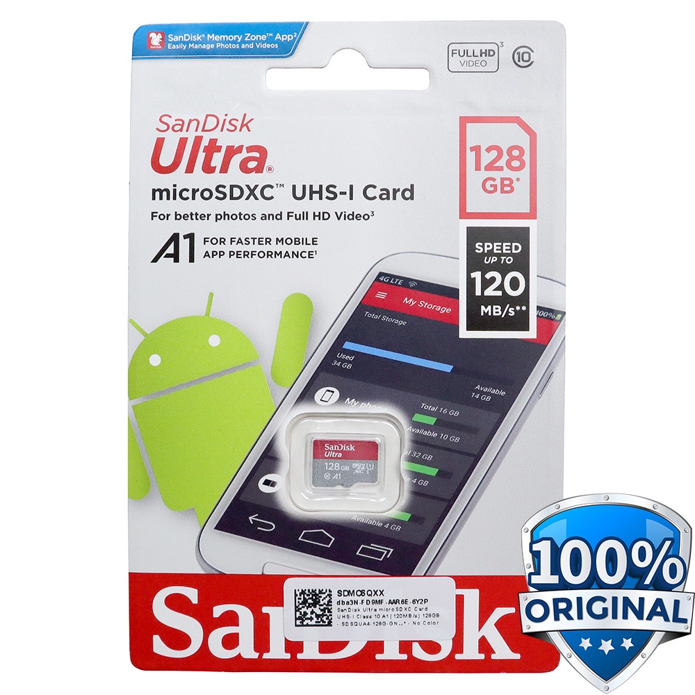 SanDisk Ultra microSD Card UHS-I Class10 A1 (120MB/s) - 16GB/32GB/64GB/128GB/256GB
