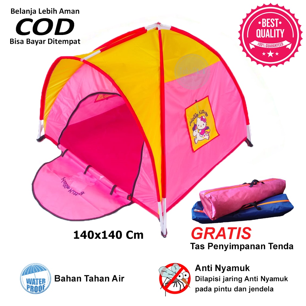 ( GRATIS ONGKIR ) Tenda Anak Ukuran 140x140 cm Hello Kitty Pink Tenda Camping Tenda Mainan Anak Tend