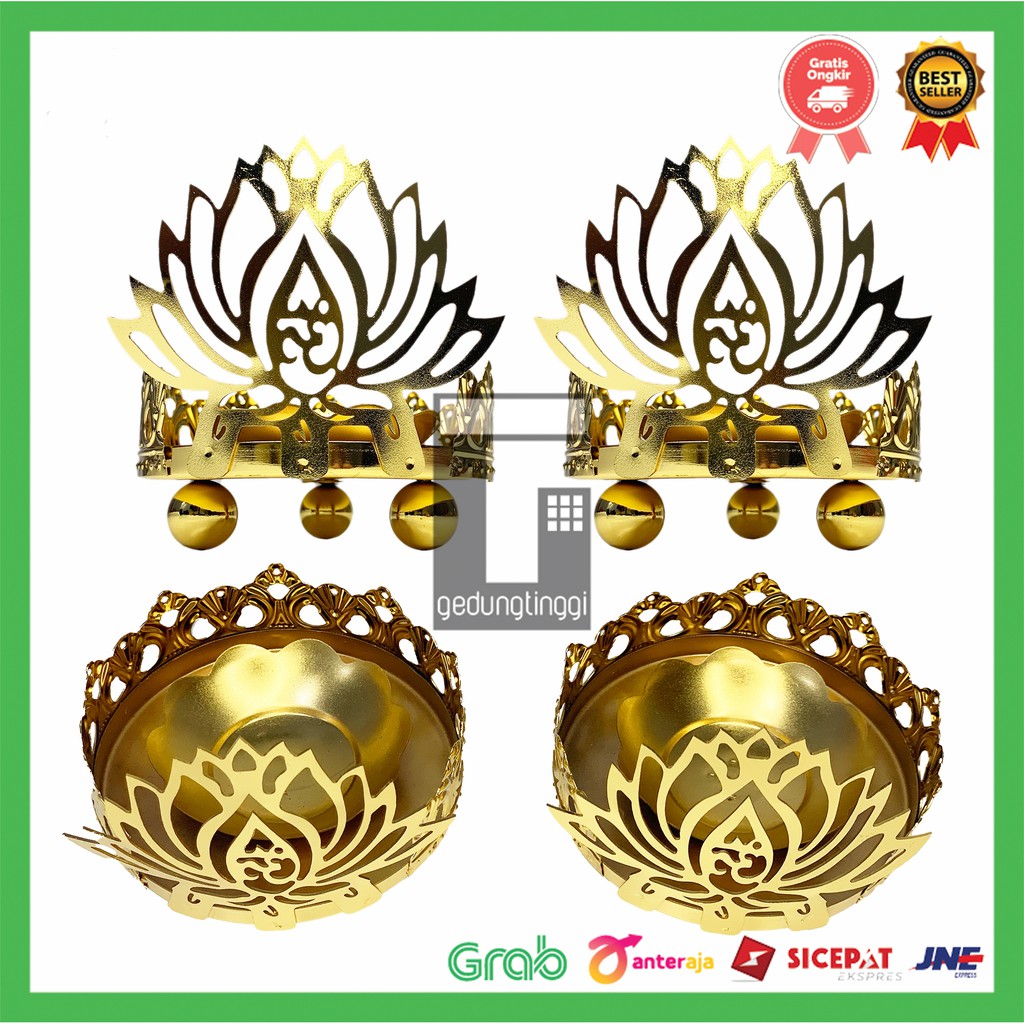 Tempat Wadah Lilin Teratai Altar Sembahyang Buddha Budha Candle Holder Tealinght Kuningan Gold Emas