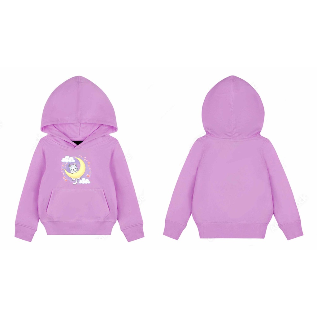 Hoodie Cat Moon Sweater Pakaian Fleece Anak M -XL