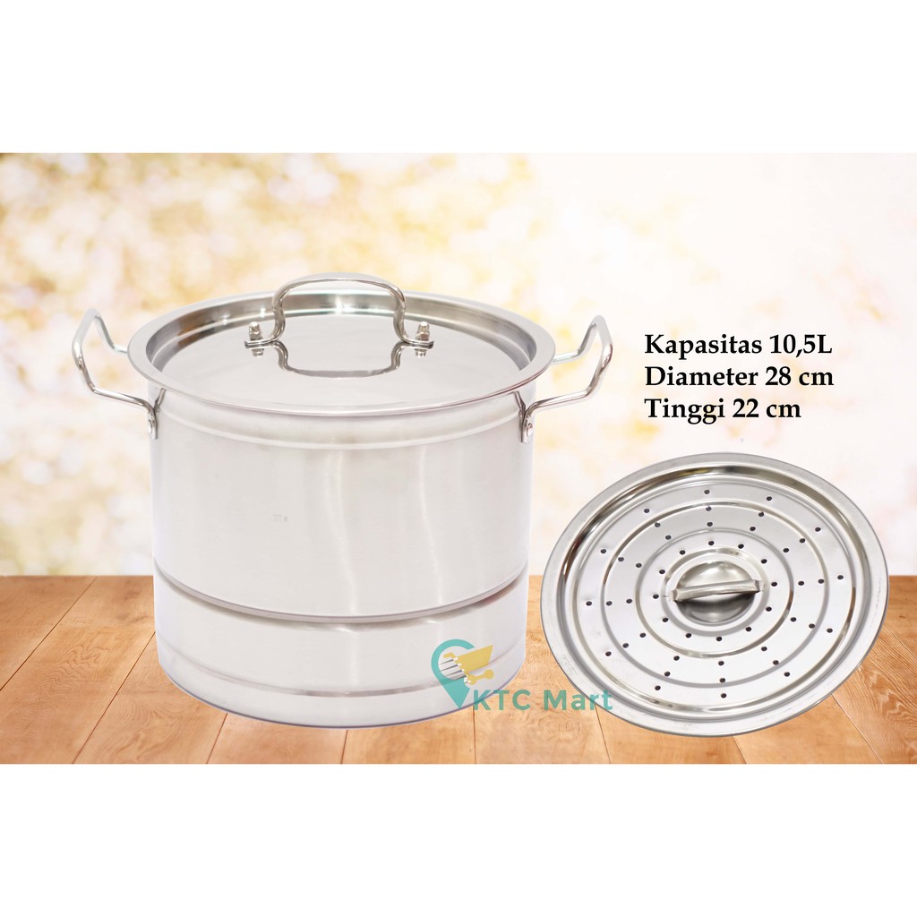 TAJIMAWA Panci Kukusan Stainless 28 cm TEBAL/ Dandang Masak/ Panci Sup