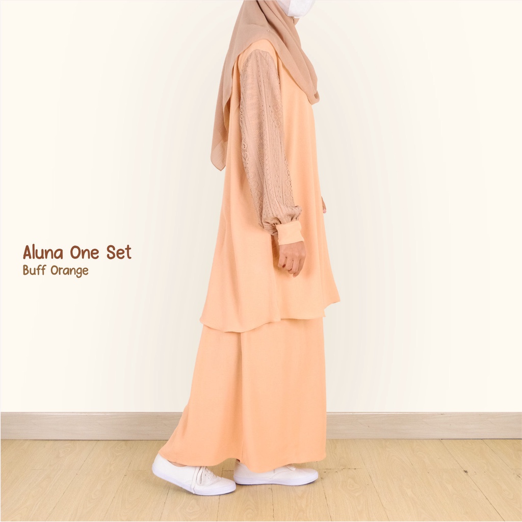 Mininos Aluna One Set Setelan Crinkle Remaja Muslimah Syari Brukat