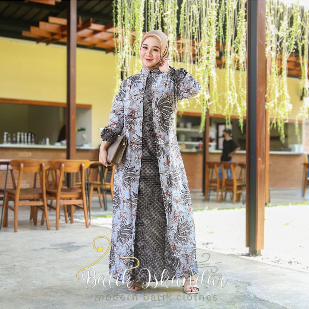 Gamis Syari Jumbo Busui Resleting Depan Kekinian Terbaru Baju Ibu ibu Motif Batik Kain Katun Kombinasi Batik Big size LD 130