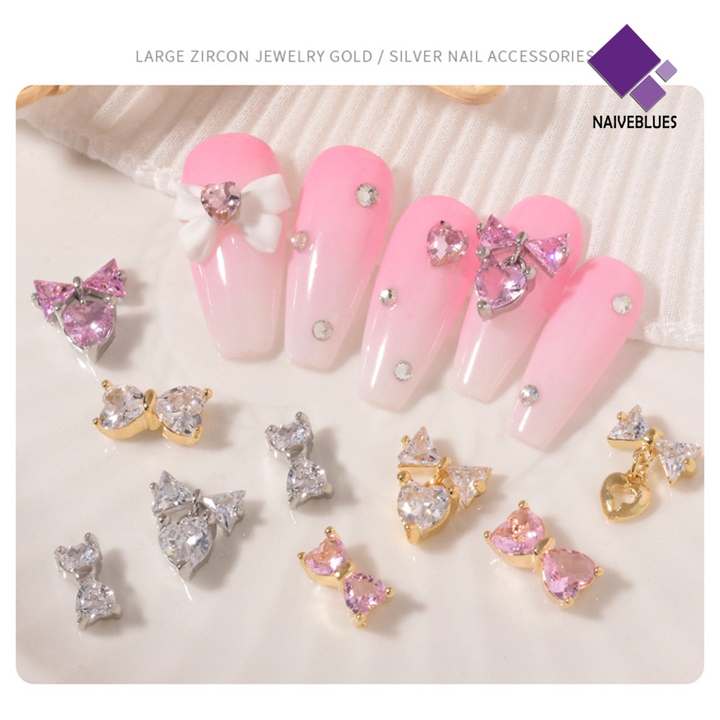 Naiveblue 3Pcs / Set Ornamen Pita Aksen Zircon Anti Karat Untuk Dekorasi Nail Art / Manicure DIY