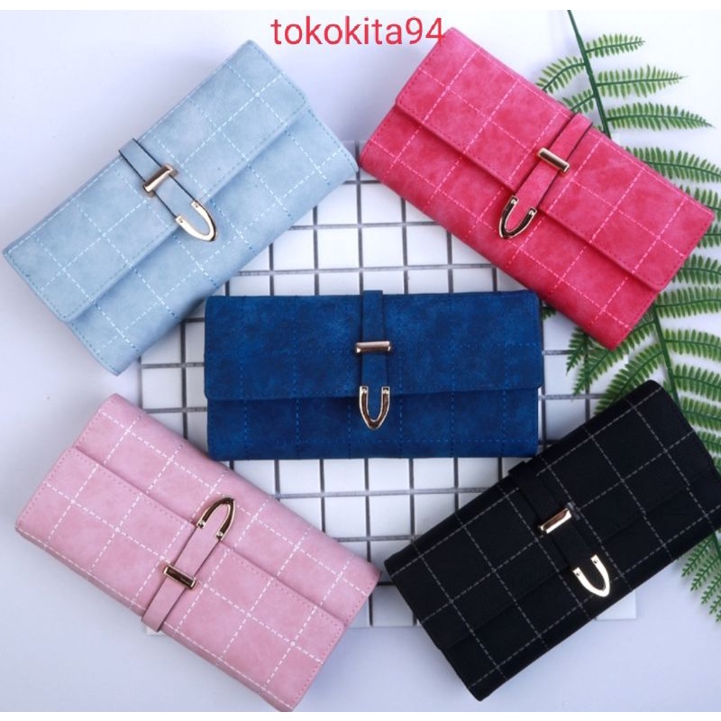 Dompet Panjang Wanita Import Satuan Polos Logam - Dompet Wanita Import Polos Logam 1Pcs - Dompet Wallet Import Satuan Motif Polos Logam