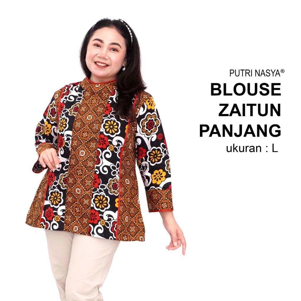 Blouse Big Size Wanita Atasan Batik Jumbo LD 140 Pakaian Atasan Model Blus Pendek Jumbo Seragam Kerja Batik / Blus Kantor Formal S-M-L-XL-2L-3L-4L-5L-6L-7L Bahan Katun / Pakaian Batik Kekinian Model