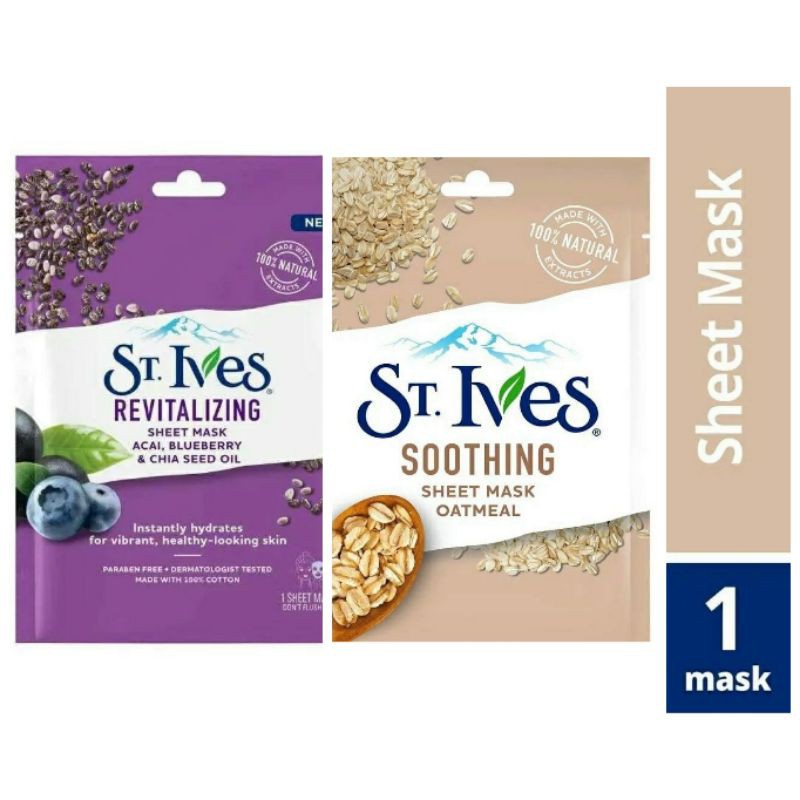 St Ives Revitalizing / Glowing / Oatmeal Sheet Mask [ 20gr ] Masker Wajah