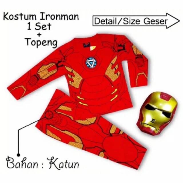 Stelan baju anak kostum IRONMAN + TOPENG usia 2-10th