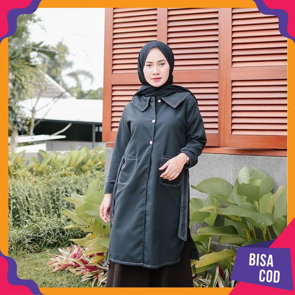 Outer Polos Wanita Cardigan Panjang  Outerwear Blazer Plain Pocket Outer Black