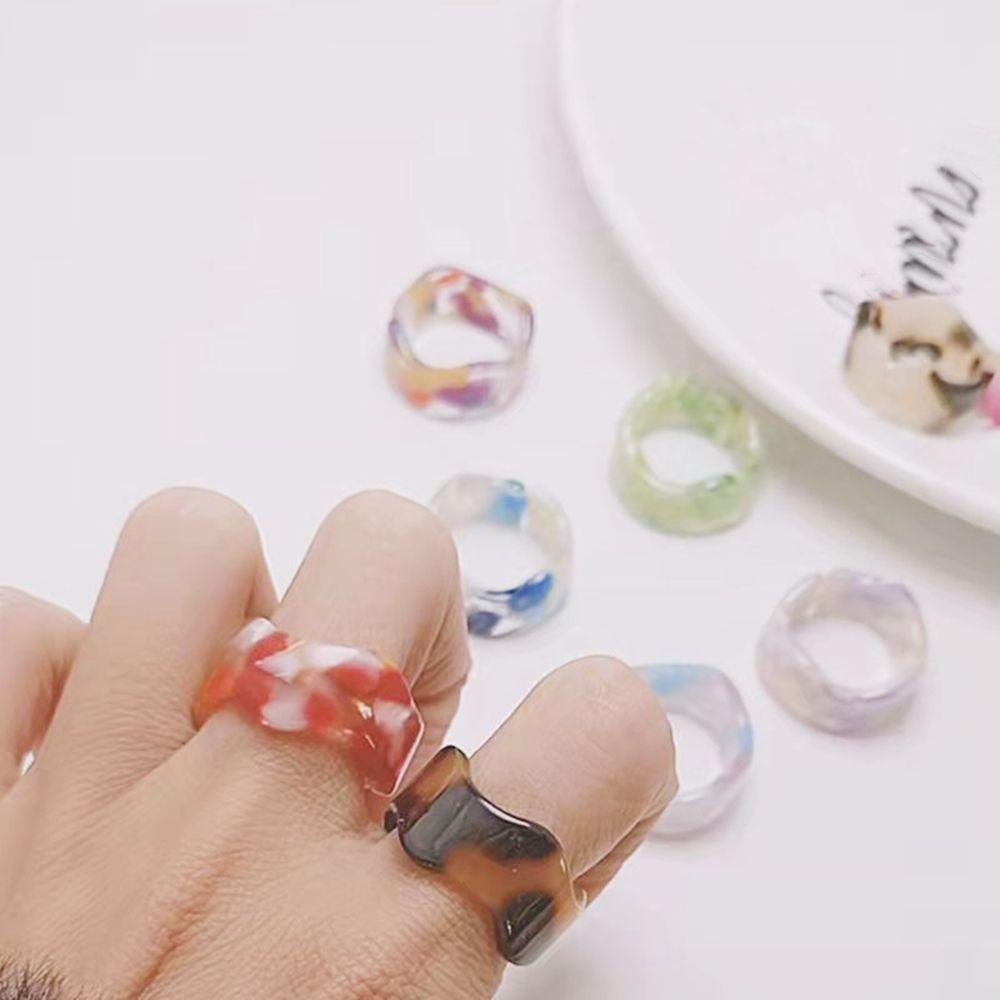 Cincin Nanas Fashion Lady Gelombang Pembukaan Warna-Warni Geometris Asetat Ring