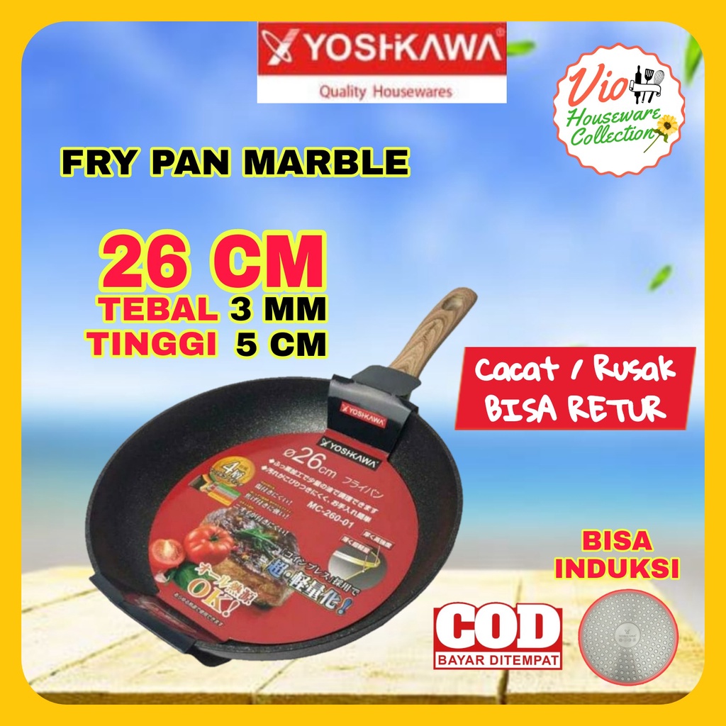 Fry Pan Marble 26 Cm / Teplon Keramik / Wajan Teflon Anti Lengket /  Penggorengan Tanpa Minyak